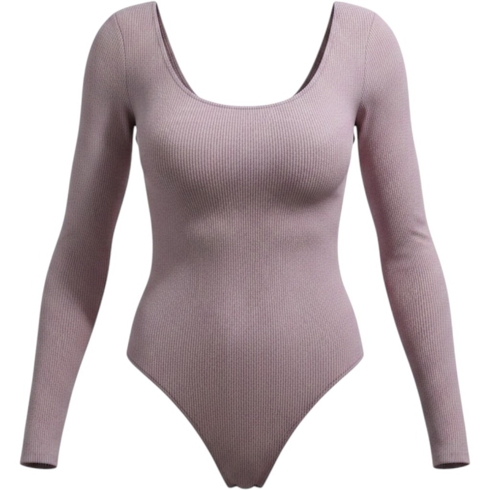 Express Bodysuit Small Mauve Pink Ribbed Knit Long Sleeve Scoop Neck Thong